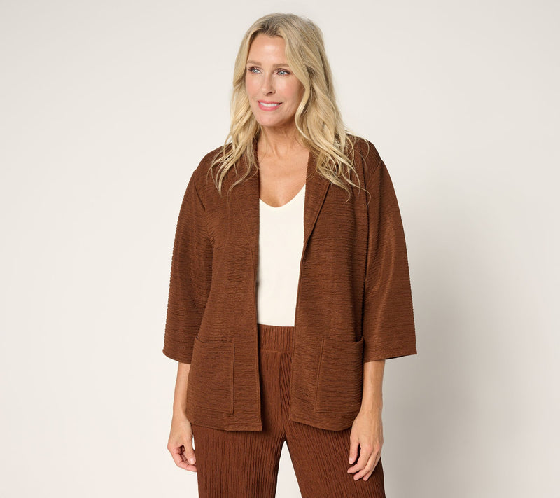 Joan Rivers Crinkle Knit Open Front Collared Jacket — View 12