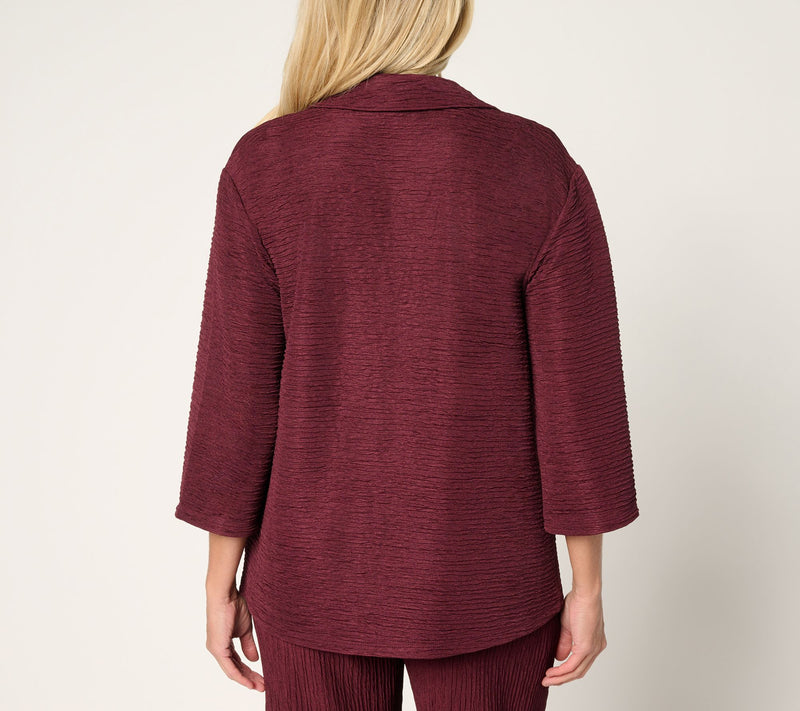 Joan Rivers Crinkle Knit Open Front Collared Jacket — View 4