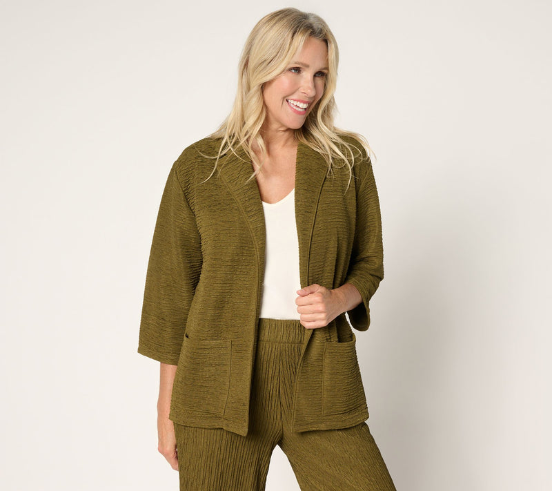 Joan Rivers Crinkle Knit Open Front Collared Jacket — View 13