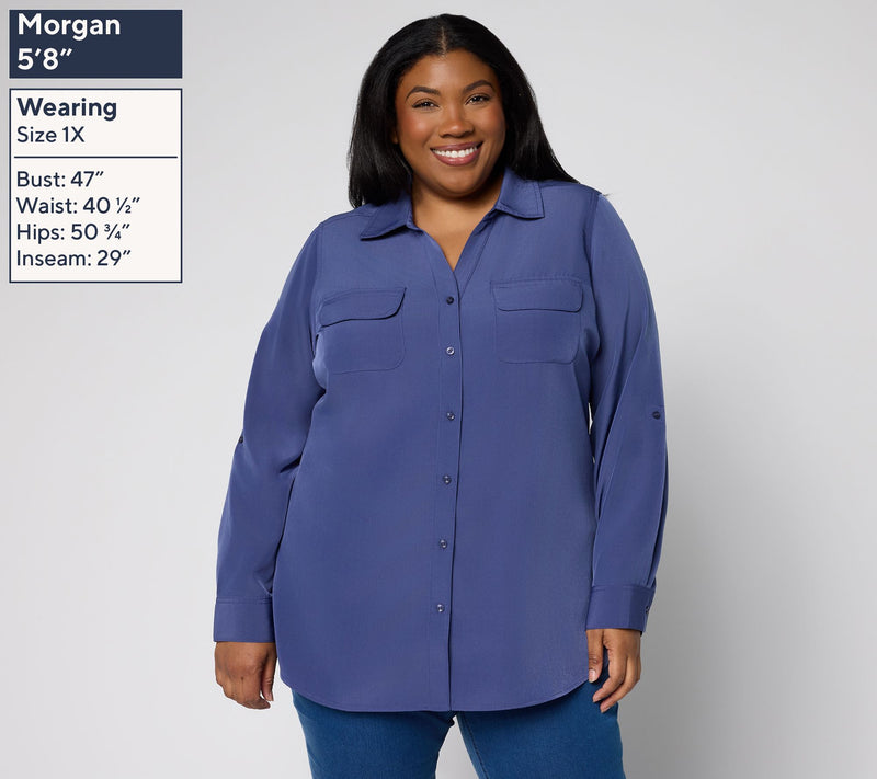 Denim & Co. Essentials Original Button Front Utility Tunic — View 2
