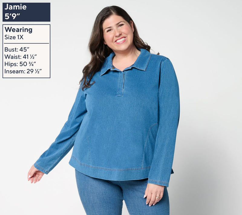 Denim & Co. Comfy Knit Air Collared Popover Top w/ Pockets — View 2