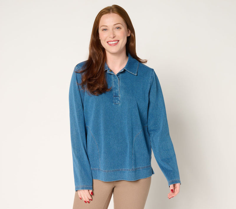 Denim & Co. Comfy Knit Air Collared Popover Top w/ Pockets — View 12