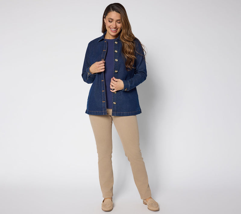 Denim & Co. Regular Classic Stretch Button Front Denim Jacket — View 5