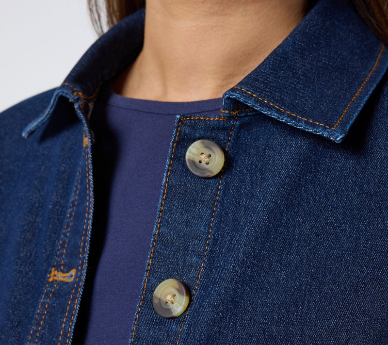Denim & Co. Regular Classic Stretch Button Front Denim Jacket — View 6