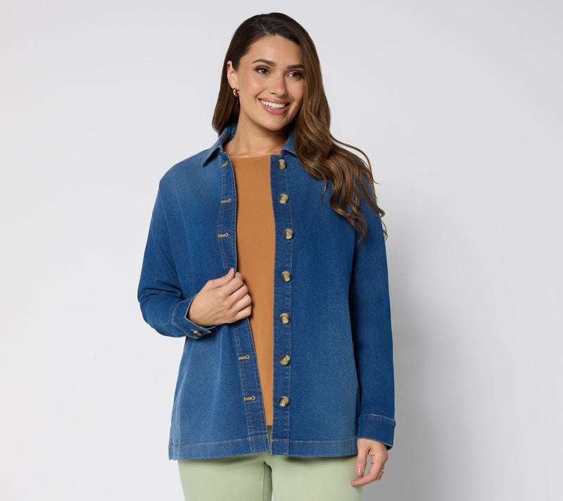 Denim & Co. Regular Classic Stretch Button Front Denim Jacket — View 9