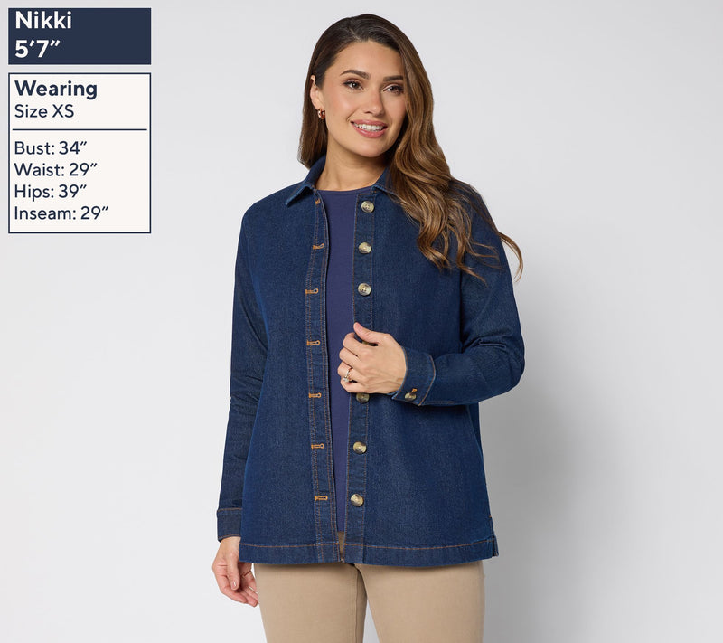 Denim & Co. Petite Classic Stretch Button Front Denim Jacket — View 2