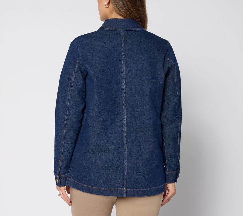 Denim & Co. Petite Classic Stretch Button Front Denim Jacket — View 3