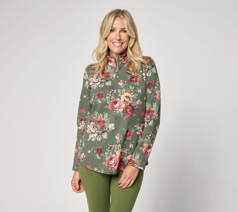 Denim & Co. Active Brushed Back French Terry Half Zip Top — Main view
