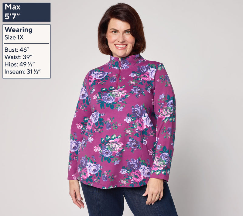 Denim & Co. Active Brushed Back French Terry Half Zip Top — View 2