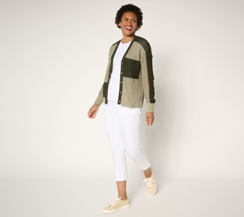 AnyBody Cotton Color Block Button Front Sweater Cardigan — View 5
