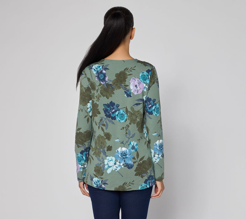 Denim & Co. Printed So Soft Jersey Keyhole Top — View 6