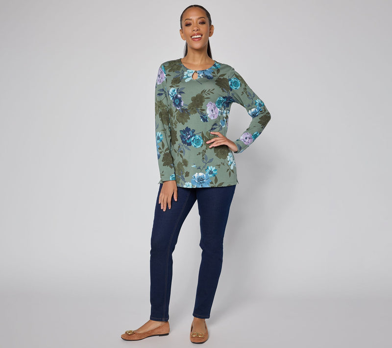 Denim & Co. Printed So Soft Jersey Keyhole Top — View 7