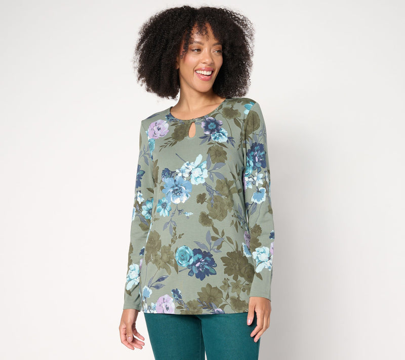 Denim & Co. Printed So Soft Jersey Keyhole Top — View 16