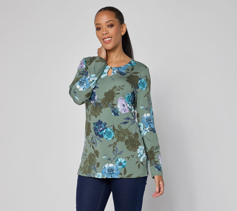 Denim & Co. Printed So Soft Jersey Keyhole Top — View 3