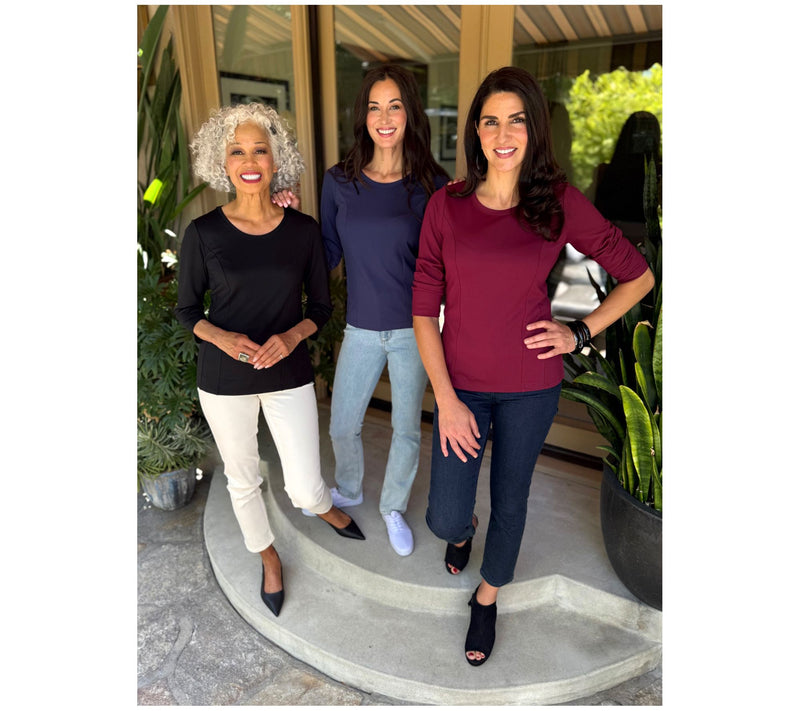 BEAUTIFUL by Lawrence Zarian Silky Ponte Seam Detail Crew Neck Top — View 6
