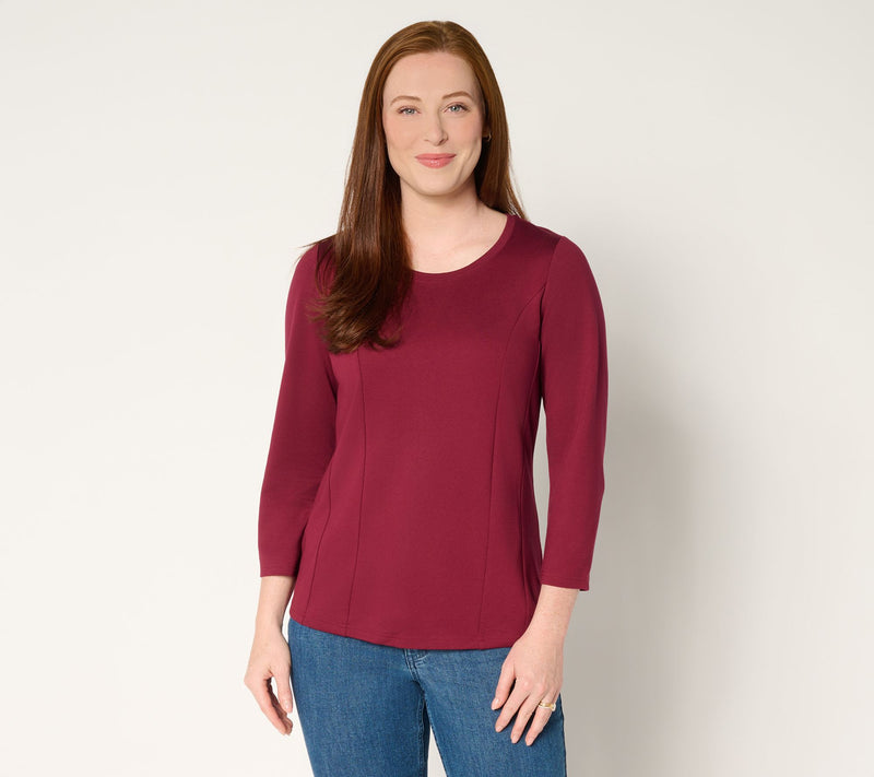 BEAUTIFUL by Lawrence Zarian Silky Ponte Seam Detail Crew Neck Top — View 11