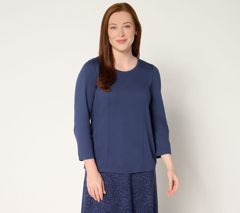 BEAUTIFUL by Lawrence Zarian Silky Ponte Seam Detail Crew Neck Top — View 12