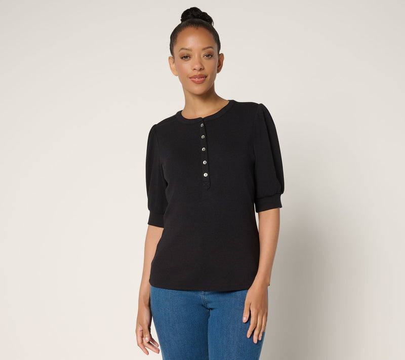Me by Jennie Garth Poet Puff Sleeve Henley Top — View 5