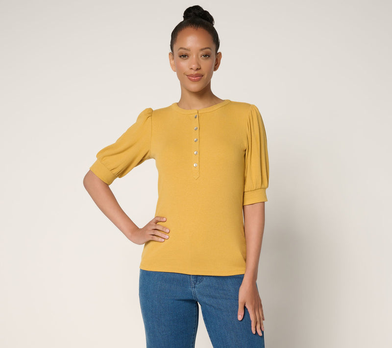 Me by Jennie Garth Poet Puff Sleeve Henley Top — View 7
