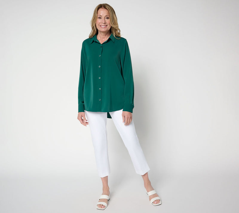 Joan Rivers Satin Button Front Shirt — View 5