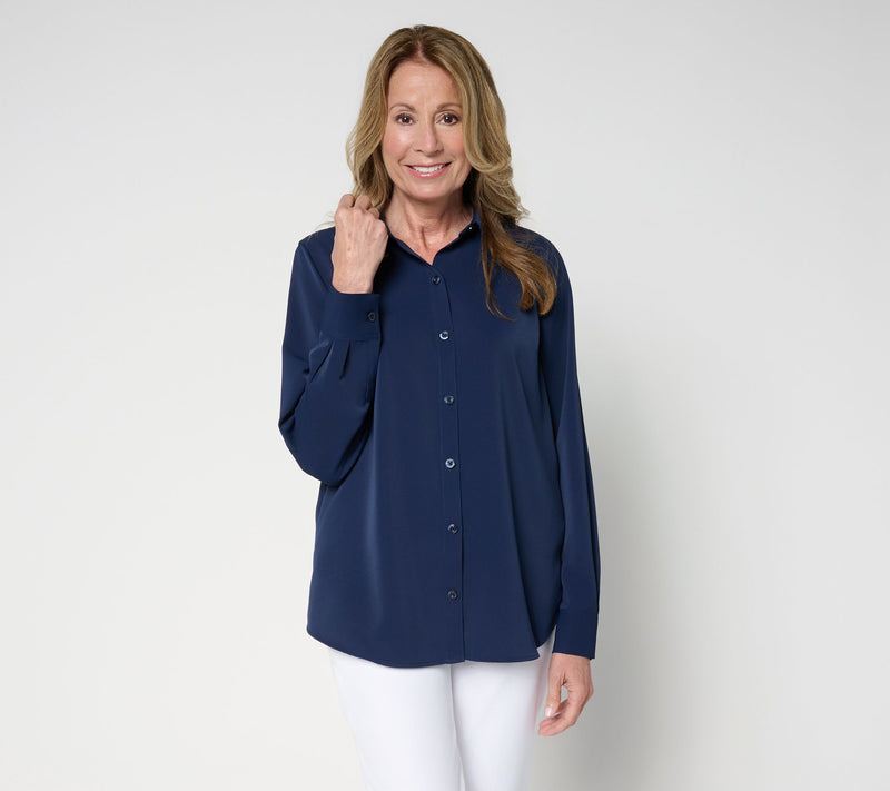 Joan Rivers Satin Button Front Shirt — View 10