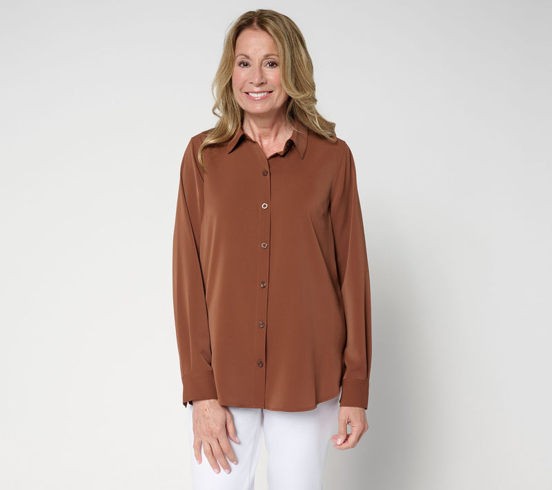 Joan Rivers Satin Button Front Shirt — View 11