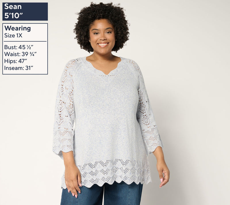 Ree by The Pioneer Woman Regular Pointelle Marled Sweater — View 2