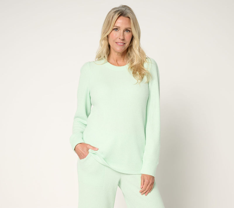 AnyBody Brushed Waffle Knit Crew Neck Top with Tall Cuff — View 13