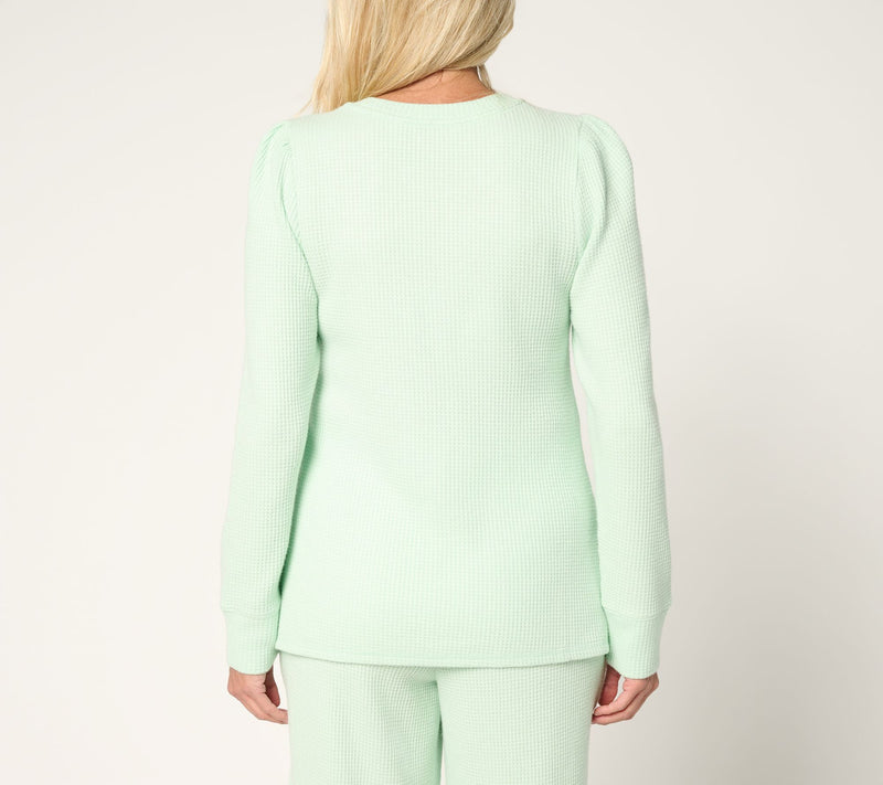 AnyBody Brushed Waffle Knit Crew Neck Top with Tall Cuff — View 4