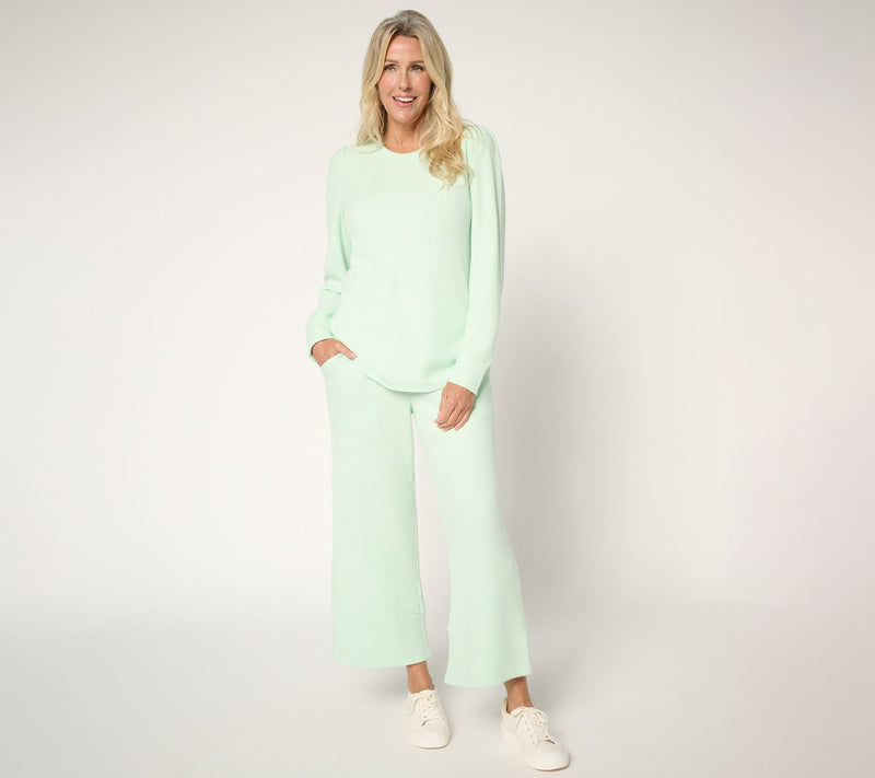 AnyBody Brushed Waffle Knit Crew Neck Top with Tall Cuff — View 5