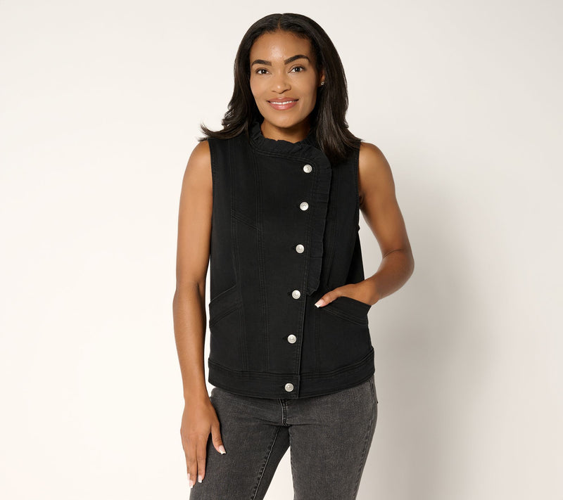 LOGO by Lori Goldstein Denim Ruffle Vest — View 13