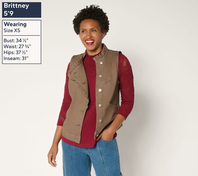 LOGO by Lori Goldstein Denim Ruffle Vest — View 5