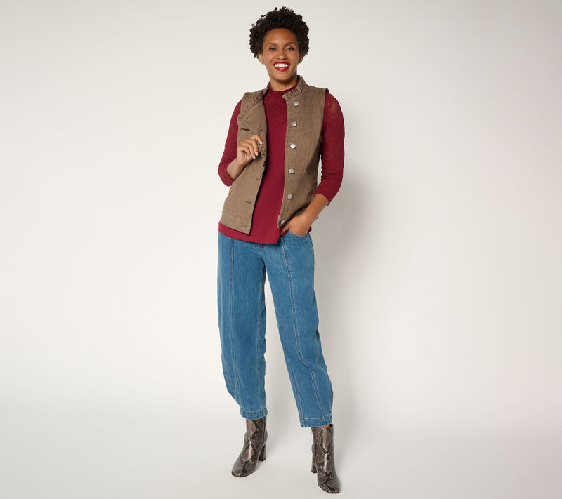 LOGO by Lori Goldstein Denim Ruffle Vest — View 7