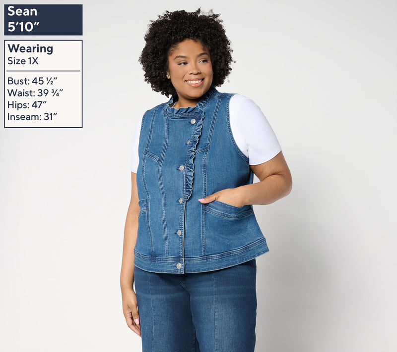 LOGO by Lori Goldstein Denim Ruffle Vest — View 4