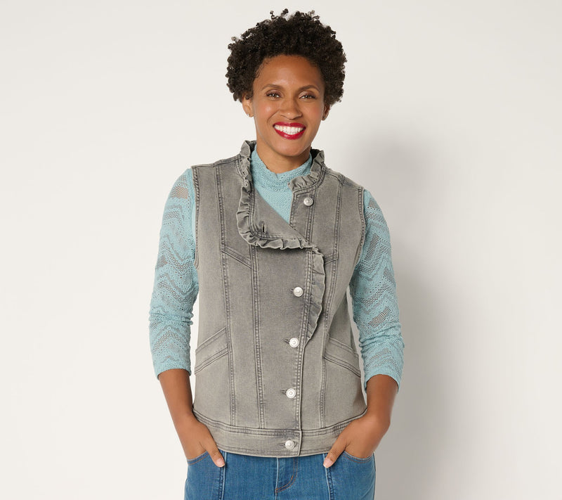 LOGO by Lori Goldstein Denim Ruffle Vest — View 16