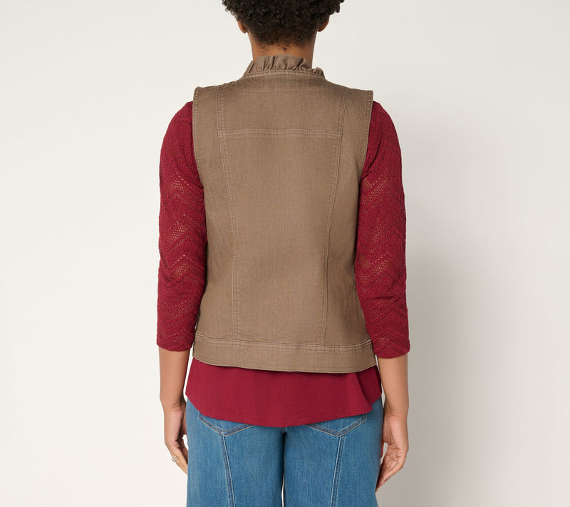 LOGO by Lori Goldstein Denim Ruffle Vest — View 6