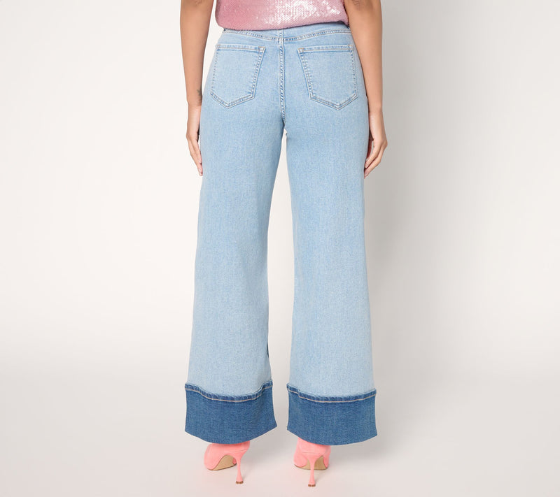 LOGO by Lori Goldstein Regular Wide Full-Length Cuff Jeans — View 4