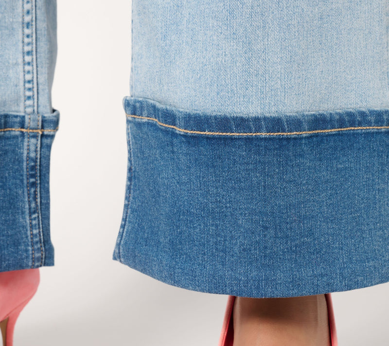 LOGO by Lori Goldstein Regular Wide Full-Length Cuff Jeans — View 6