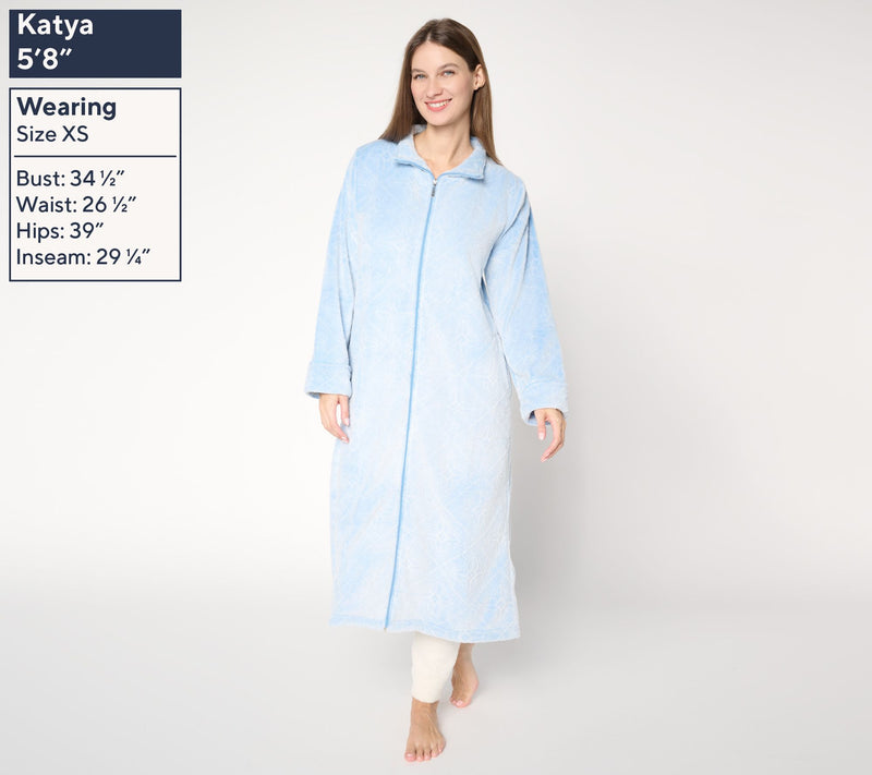 Stan Herman Burnout Silky Plush Zip Robe — View 8