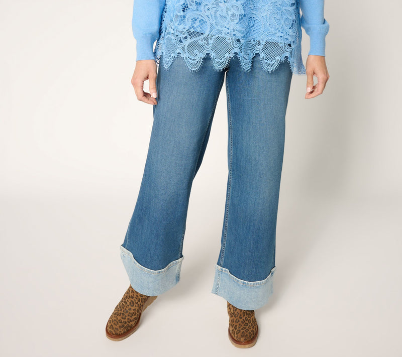 LOGO by Lori Goldstein Petite Wide Full-Length Cuff Jeans — View 11