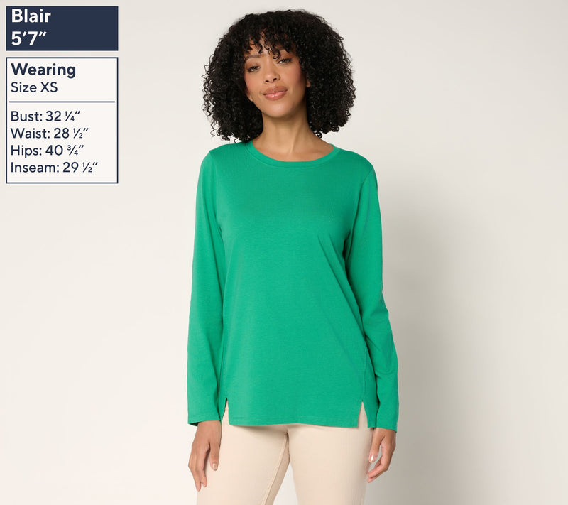 LOGO by Lori Goldstein Long Sleeve Everyday Tee with Slits — View 2