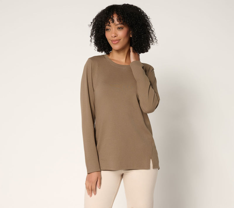 LOGO by Lori Goldstein Long Sleeve Everyday Tee with Slits — View 11