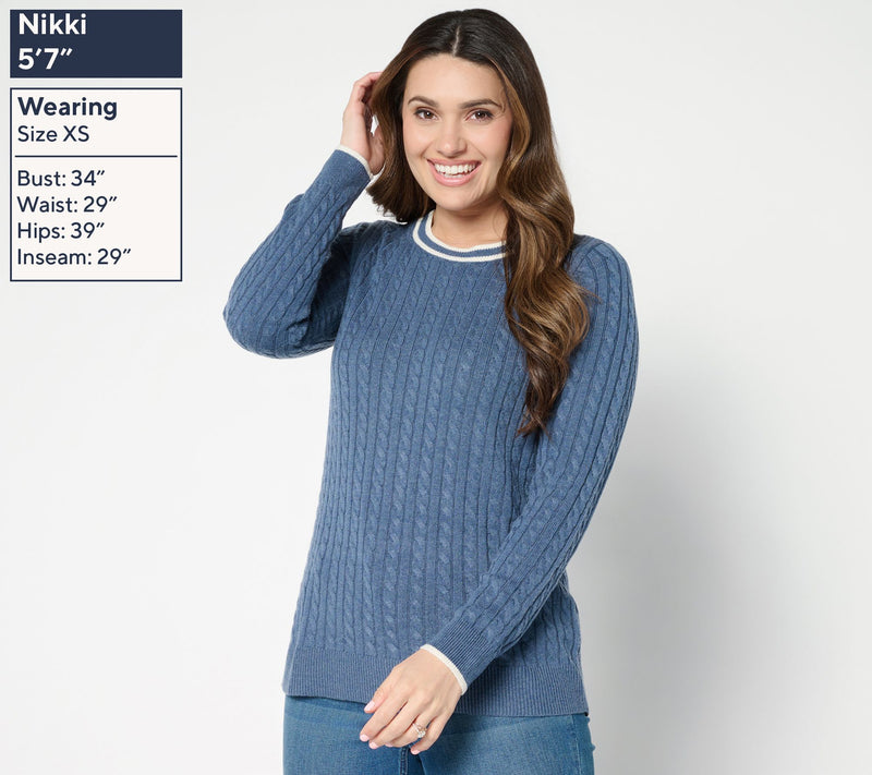 Joan Rivers Cable Knit Crewneck Sweater with Tipping — View 3