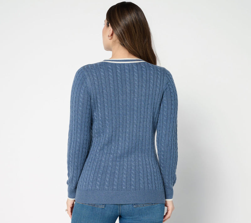 Joan Rivers Cable Knit Crewneck Sweater with Tipping — View 4