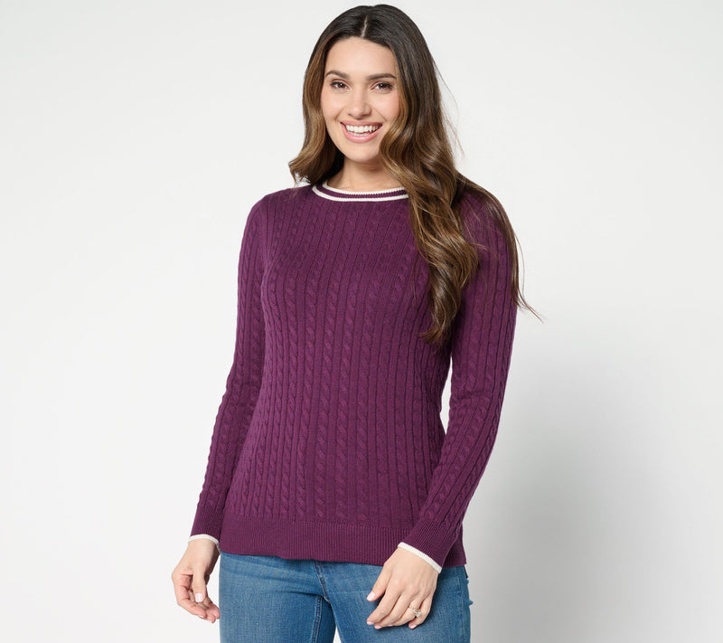 Joan Rivers Cable Knit Crewneck Sweater with Tipping — View 10