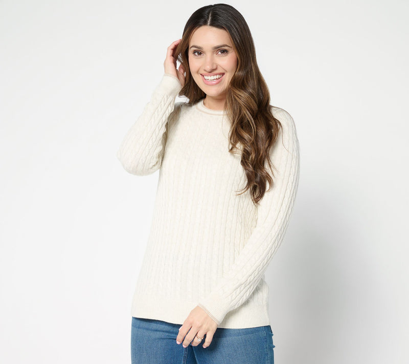 Joan Rivers Cable Knit Crewneck Sweater with Tipping — View 11