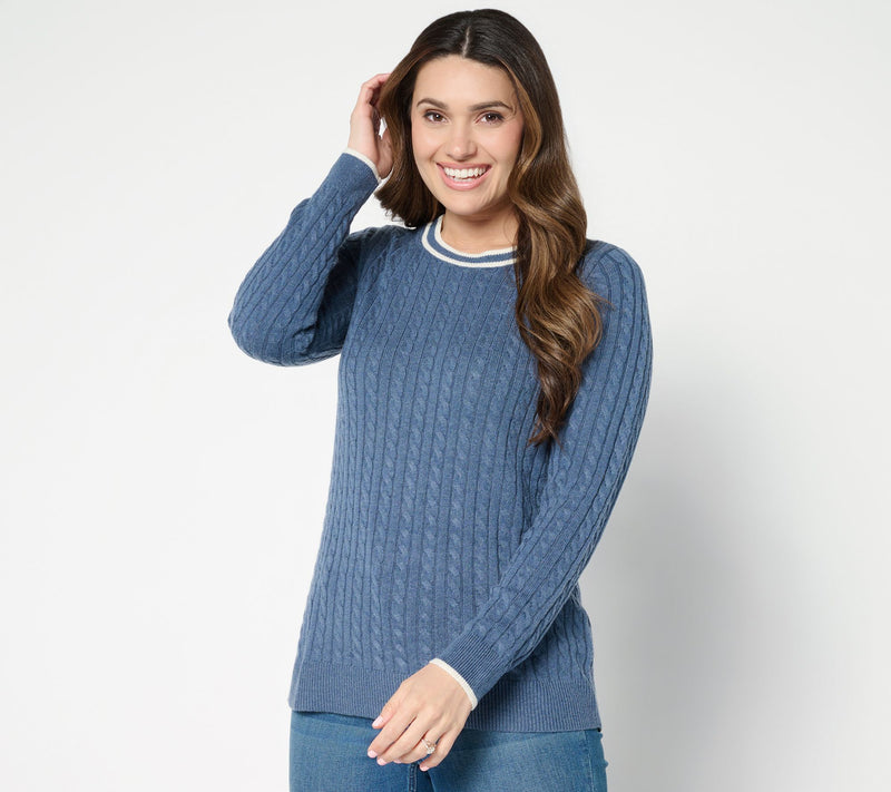 Joan Rivers Cable Knit Crewneck Sweater with Tipping — View 12