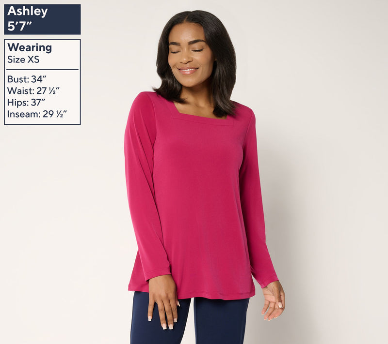 Susan Graver Modern Essentials Liquid Knit A-Line Top — View 2