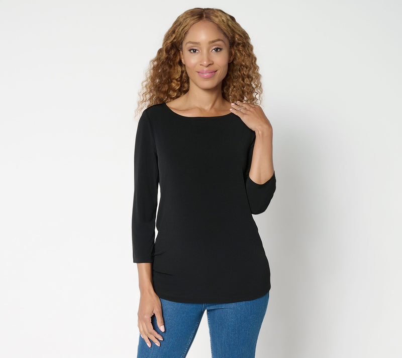 Susan Graver Sleek Essentials Liquid Knit Bateau Neck Top — View 11