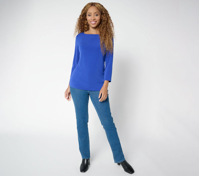 Susan Graver Sleek Essentials Liquid Knit Bateau Neck Top — View 5